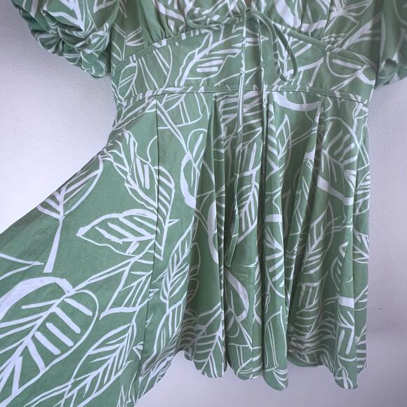 VICI Green Linen Blend Puff Sleeve Fit and Flare Mini Dress Women's Size X-Large - Picture 4 of 9